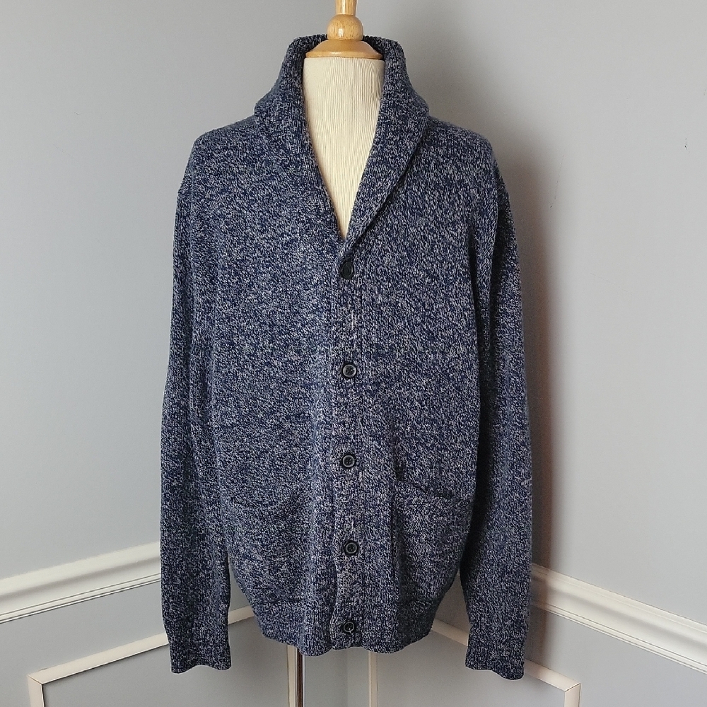 BANANA REPUBLIC Blue Marled Wool‎ Blend Collar Knit Academia Cardigan Sweater XL
